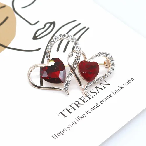 Vista 6 de Broche de corazón para mujer, elegante broche de corazón de cristal para mujer, accesorios de ropa, regalo de San Valentín
