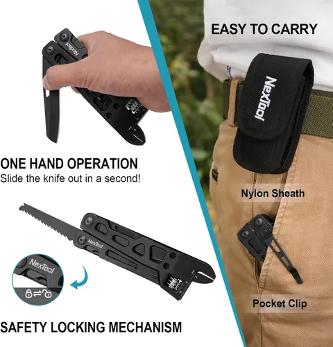 Vista 5 de NexTool Llave multiherramienta ajustable, multiherramienta 9 en 1 con alicates multiherramienta, llave ajustable, cuchillo de bolsillo