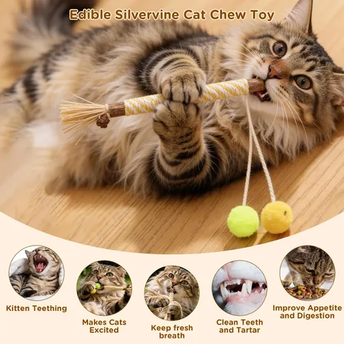 Vista 3 de Juguetes de hierba gatera para gatos de interior – Palitos de Silvervine y juguetes masticables para gatos para limpieza de dientes – Kit de hierba