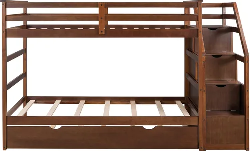 Vista 6 de Harper & Bright Designs Litera individual sobre cama individual con nido, marco de cama individual de madera sobre cama con cajones
