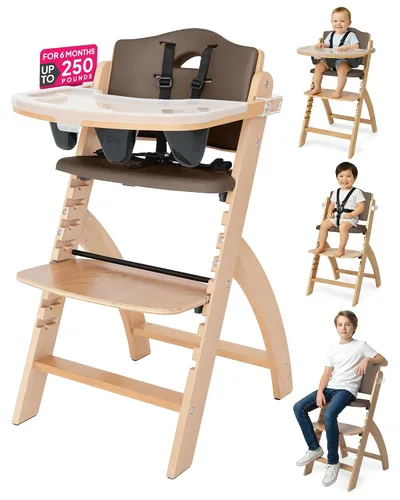 Vista 13 de Silla alta de madera con bandeja, de Abiie Beyond La solución de asiento perfecta para tu hijo como silla alta para comedor
