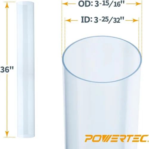 Vista 16 de POWERTEC 70427 Tubo de PVC transparente de 4 x 36 pulgadas de largo con control de polvo de 4 pulgadas, puño flexible y barrido de piso