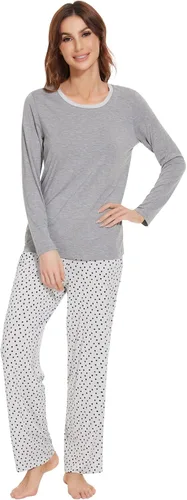 Vista 17 de NACHILA Women's Pajamas Set-Viscose Made from Bamboo, Long Sleeve Sleepwear Top with Pants Comfy Pajama Soft 2 Piece Pjs B-aqua Green