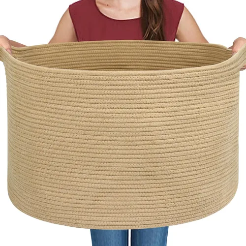 Vista 29 de MEGASKET Cesta grande de manta negra, 22 x 22 x 14 pulgadas, contenedor de cuerda tejida para almacenamiento, caja de almacenamiento de juguetes