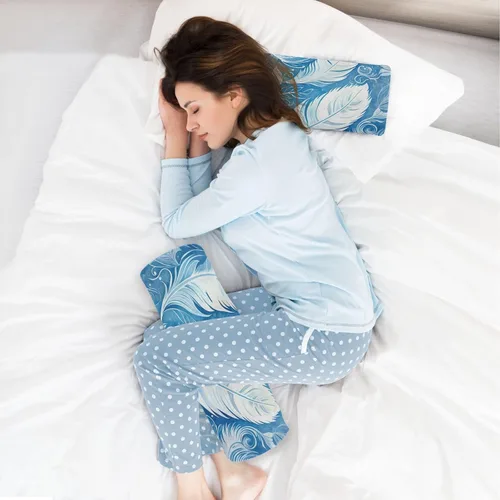 Vista 6 de Almohada de cuello azul de plumas blancas para dormir, almohada cervical de espuma viscoelástica para aliviar el dolor de cuello, almohadas redondas
