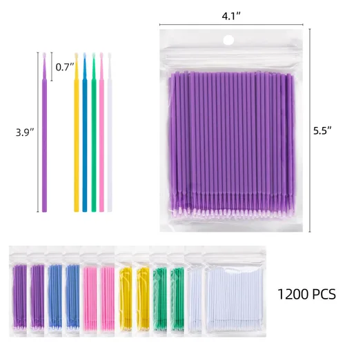 Vista 2 de Tbestmax 1200 piezas de cepillo micro aplicador, micro hisopos, varitas desechables para pestañas de pestañas para extensión de pestañas, 6