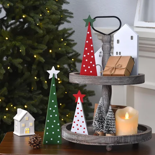 Vista 5 de GHOSTMAGIC 3 piezas de árboles de Navidad de madera, decoración de mesa, letreros rústicos de mesa de árbol de Navidad de doble cara, centros