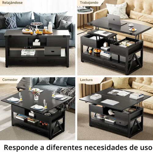 Vista 7 de Memobarco Mesa de Centro con Tapa Elevable de 40", Mesas de Centro Elevables Multifunción 4 en 1 con Cajones de Almacenamiento y Compartimento