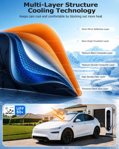 Vista 3 de weektic - Parasol para parabrisas, revestimiento de cristal de hielo de doble grosor, protección solar y térmica, mantiene el vehículo fresco