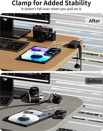 Vista 6 de Regleta de alimentación de abrazadera de escritorio con 4 salidas y 4 USB, cable de extensión de 6 pies para el hogar Desktop Mount Charging