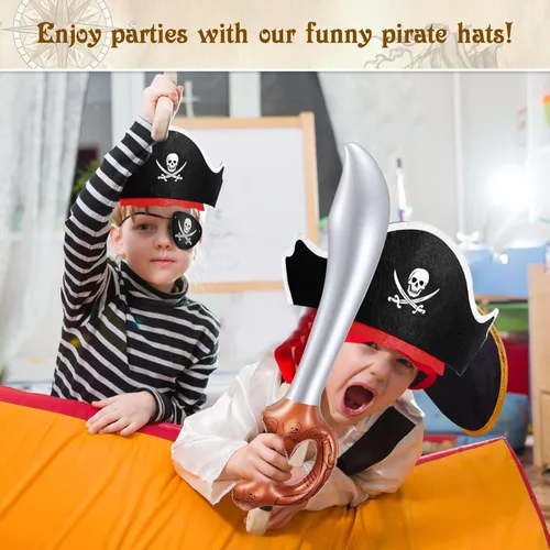 Vista 6 de Legigo Juego de 18 piezas divertidas de fiesta pirata, incluye 6 sombreros de pirata, 6 parches para ojos, 6 espadas inflables para fiesta pirata