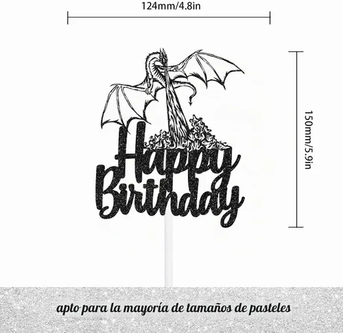 Vista 2 de Decoración para pastel de cumpleaños con temática de película animada, suministros de decoración con purpurina negra