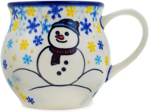 Vista 25 de Auténtica taza de burbujas de cerámica polaca de 13 onzas en diseño amarillo hecho a mano en Bolesławiec Polonia por Ceramika Bona + certificado