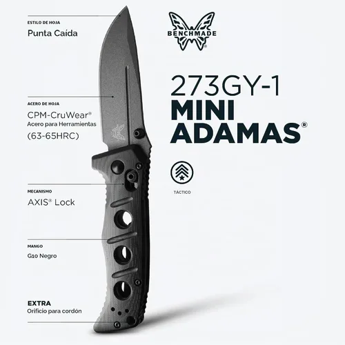 Vista 2 de Benchmade Mini Cuchillo táctico Adamas, hoja de acero CPM-CruWear (273GY-1)