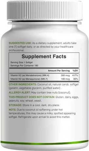 Vista 6 de DEAL SUPPLEMENT Suplemento de vitamina K2 de 600 mcg, 180 cápsulas blandas de aceite de coco Formas MK-7 y MK-4 de alta absorción de espectro