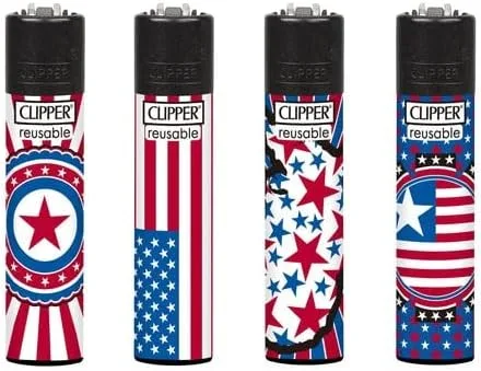 Vista 2 de Clipper Encendedores National Stars (4 unidades) Rojo, Blanco, Azul
