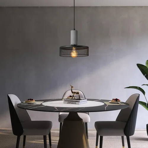 Vista 6 de Lámpara colgante con hormigón y metal negro lineal moderno industrial colgante de cemento colgante iluminación isla de cocina para dormitorio