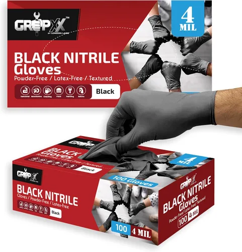 Vista 9 de London Labs Guantes desechables de nitrilo negro, sin látex y sin polvo, guantes de goma de 4 mil, para limpieza, cocina, mecánicos (XS-XXL)