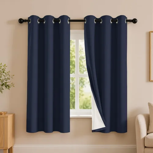Vista 21 de 2 paneles de cortinas 100% opacas, de peso medio, con aislamiento térmico y ojales para dormitorio, sala de estar, tratamiento de ventana