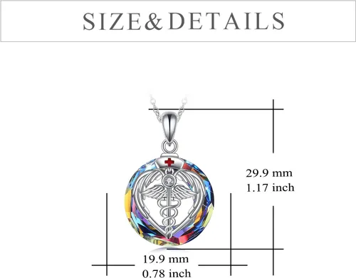 Vista 4 de YFN Collar con colgante de plata de ley con temática de ángel caduceo de 17.7in (collar de enfermera) (collar de enfermera)