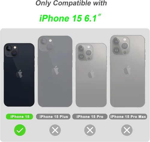 Vista 3 de Funda con correa para iPhone 15 de 6.1 pulgadas con soporte de pulsera, TPU suave y transparente protector a prueba de golpes, resistente, lazo