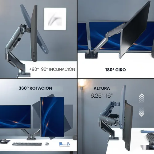 Vista 8 de VIVO Monitor dual de hasta 32 pulgadas y 19.8 libras por pantalla, soporte de escritorio con brazo neumático, contrapeso articulado, soporte VESA