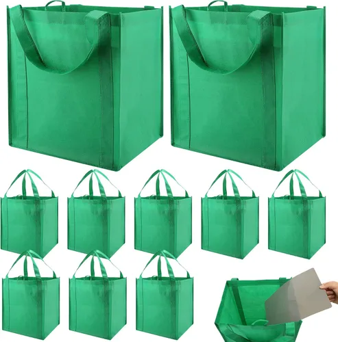 Vista 10 de NERUB Juego de 10 bolsas de comestibles reutilizables de servicio pesado, bolsas de compras, bolsas grandes para comestibles con fondo reforzado