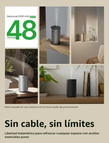 Vista 8 de Difusor de aceite esencial sin agua, difusores de aroma recargables con 3 niveles de niebla y temporizadores, difusor de aromaterapia portátil