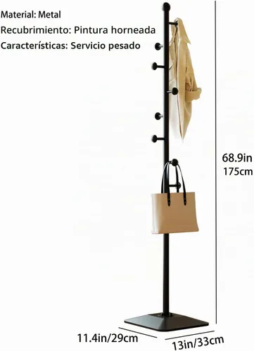 Vista 7 de Perchero, soporte de metal para percheros, árbol de abrigo independiente resistente con 8 ganchos y base de hierro fundido para abrigos, sombrero