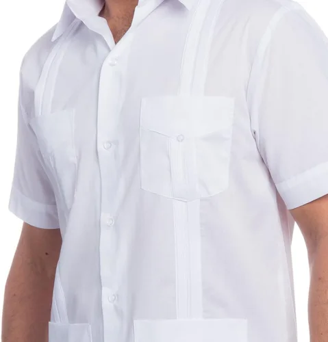 Vista 3 de MYCUBANSTORE.COM Authentic Guayabera Basic - Camisa de manga corta para hombre, mezcla de algodón
