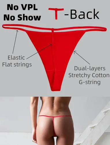 Vista 3 de Tangas de algodón con tanga para mujer, ropa interior sin costuras, tangas, sexy, paquete de 4
