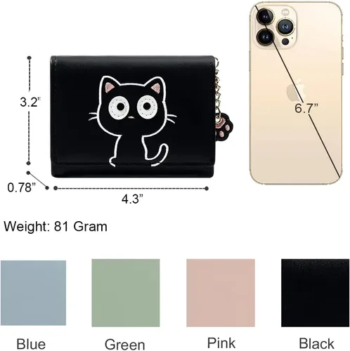 Vista 4 de Sunwel Fashion Lindo portatarjetas con diseño de gato pequeño - Estuche para tarjetas con cremallera de acordeón, bolsillos para efectivo, monedero
