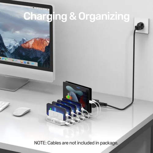 Vista 5 de Unitek Estación de carga múltiple, cargador USB de 10 puertos para múltiples dispositivos con tecnología SmartIC y divisores ajustables, soporte