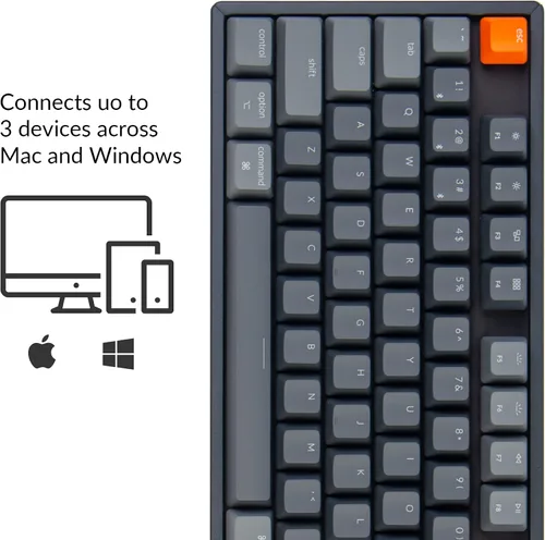 Vista 3 de Keychron Teclado mecánico inalámbrico Bluetooth K8 Tenkeyless Layout RGB intercambiable en caliente con interruptor rojo óptico Gateron, multitarea