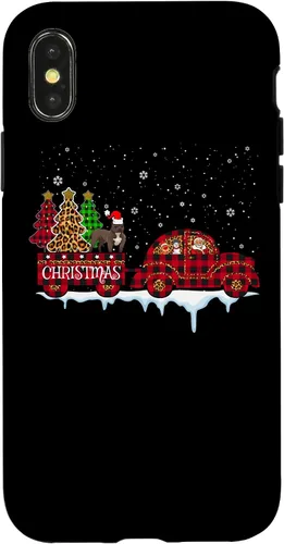 Vista 4 de Funda para iPhone 15 Pit Bull Dog Christmas Red Plaid Truck Santa Christmas Tree