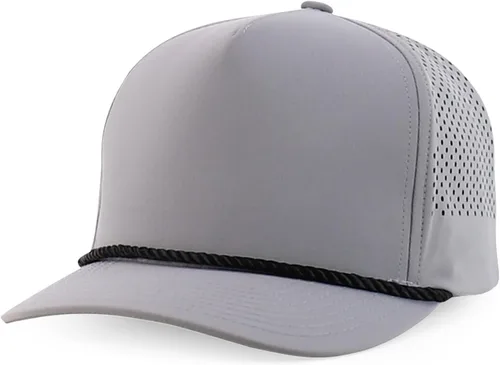 Vista 8 de Trendy Apparel Shop Tapa trasera de malla perforada híbrida de cuerda de perfil alto de 5 paneles Blanco Negro