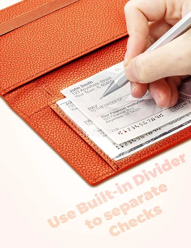 Vista 33 de Yarnic Funda para chequera personal, soporte para chequera con soporte para bolígrafo y divisor de plástico transparente integrado para cheques Rosa