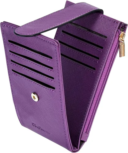 Vista 10 de Chelmon Cartera de mujer delgada con bloqueo RFID, billetera plegable con varios compartimientos para tarjetas con bolsillo con cremallera, Beige