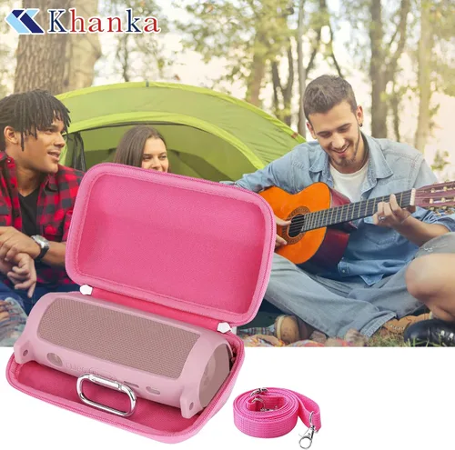 Vista 6 de Khanka Funda rígida de viaje + funda de silicona de repuesto para altavoz Bluetooth portátil impermeable JBL Flip 6 (rosa) EVA Hard Shell