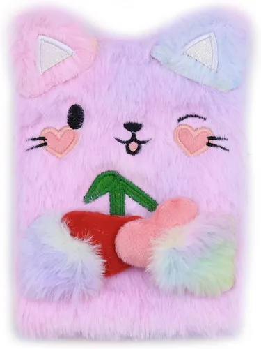 Vista 11 de BOLLEY JOSS Lovely Animal Notebook Kids Plush Diary for Girls Women Teens Cute Cat Fuzzy Journal Writing Pad A6 Ruled 160 Pages