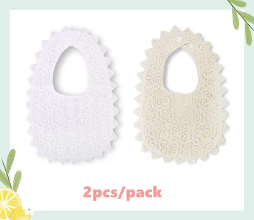 Vista 5 de Babero de bebé para niñas, babero de encaje suave para bebés de 0 a 12 meses, paquete de 2