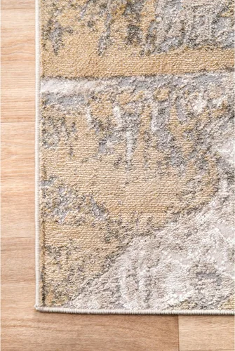 Vista 4 de nuLOOM Leora Abstracto 5 alfombra redonda para sala de estar, dormitorio, comedor, cocina, oro/marfil