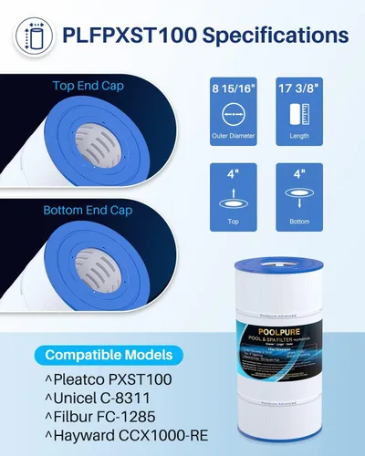Vista 2 de POOLPURE Filtro de piscina PLFPXST100 reemplaza a Hayward X-Stream CC1000, CCX1000-RE, Pleatco PXST100, Ultral-B6, Unicel C-8311, Filbur FC-1285