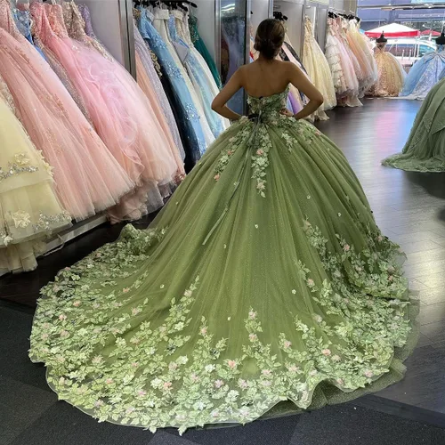 Vista 2 de Zhangyo Sweetheart Sweet 16 Vestidos de quinceañera para niñas vestido de baile de tul sin tirantes hinchados para mujer CXL040