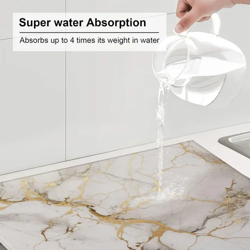 Vista 5 de Tapete de secado de platos de mármol gris dorado blanco para encimera de cocina absorbente de 16x18 pulgadas de microfibra para platos vasos A0134