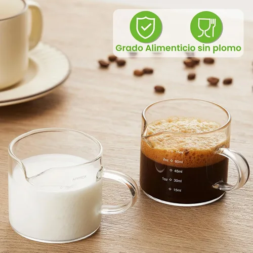 Vista 5 de Mfacoy Paquete de 2 tazas medidoras, tazas de espresso de 2.5 fl oz con asa, vasos de chupito de espresso con boca en forma de V, accesorios