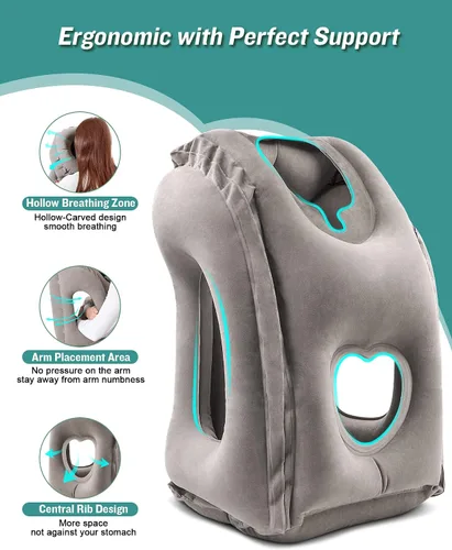 Vista 4 de JefDiee Almohada inflable de viaje y almohada inflable para descanso de pies, artículos esenciales de viaje para adultos, ideal para avión, oficina
