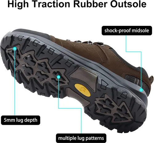 Vista 3 de CAMEL CROWN Zapatos de senderismo para hombre, botas de corte bajo, zapatos de cuero para caminar al aire libre, senderismo, entrenamiento, trabajo