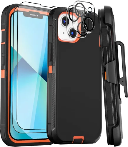 Vista 23 de Funda para iPhone 13 Funda 6.1" con Soporte Plegable y Clip para Cinturón con 2 Protectores de Pantalla + 2 Protectores de Lente de Cámara, Cubierta
