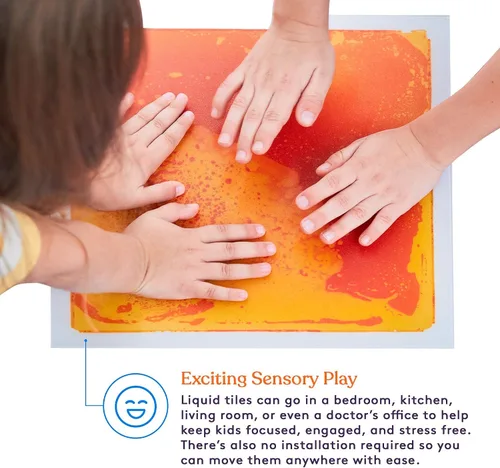 Vista 4 de Special Supplies Azulejos líquidos cuadrados para niños, juego de 9, coloridas alfombrillas sensoriales de aprendizaje temprano para niños pequeños